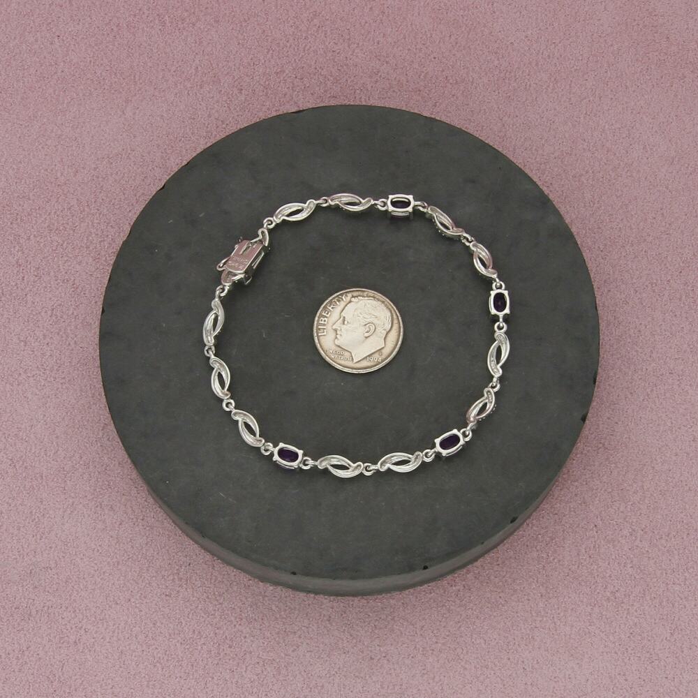 sterling silver oval-cut amethyst tennis bracelet size 7.25in - Picture 2 of 3
